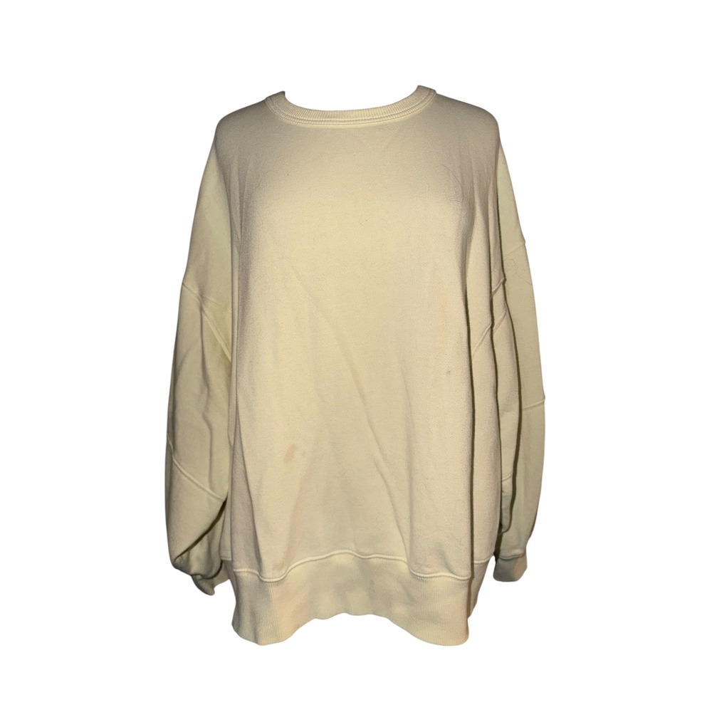 Aerie Womens Oversized Crewneck‎ Sweatshirt Pale Yellow L Loungewear Pullover A7 - Picture 3 of 9